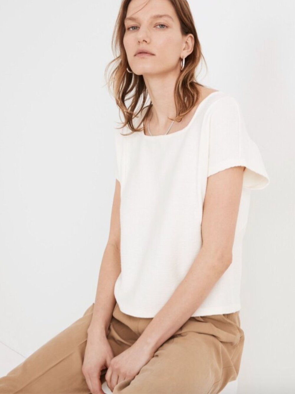Madewell Ottoman Jacquard Square-Neck Ribbed Top in Bright Ivory - Size XS